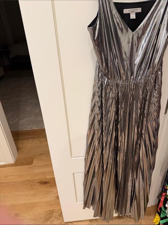 All Saints Dresses & Skirts - All Saints Metallic Silver Pleated Maxi Dress